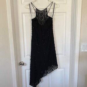 Elegant Black Asymmetrical Lace Dress